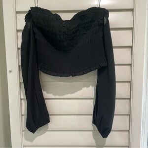 Abercrombie & Fitch Black Smocked Off-Shoulder Blouse